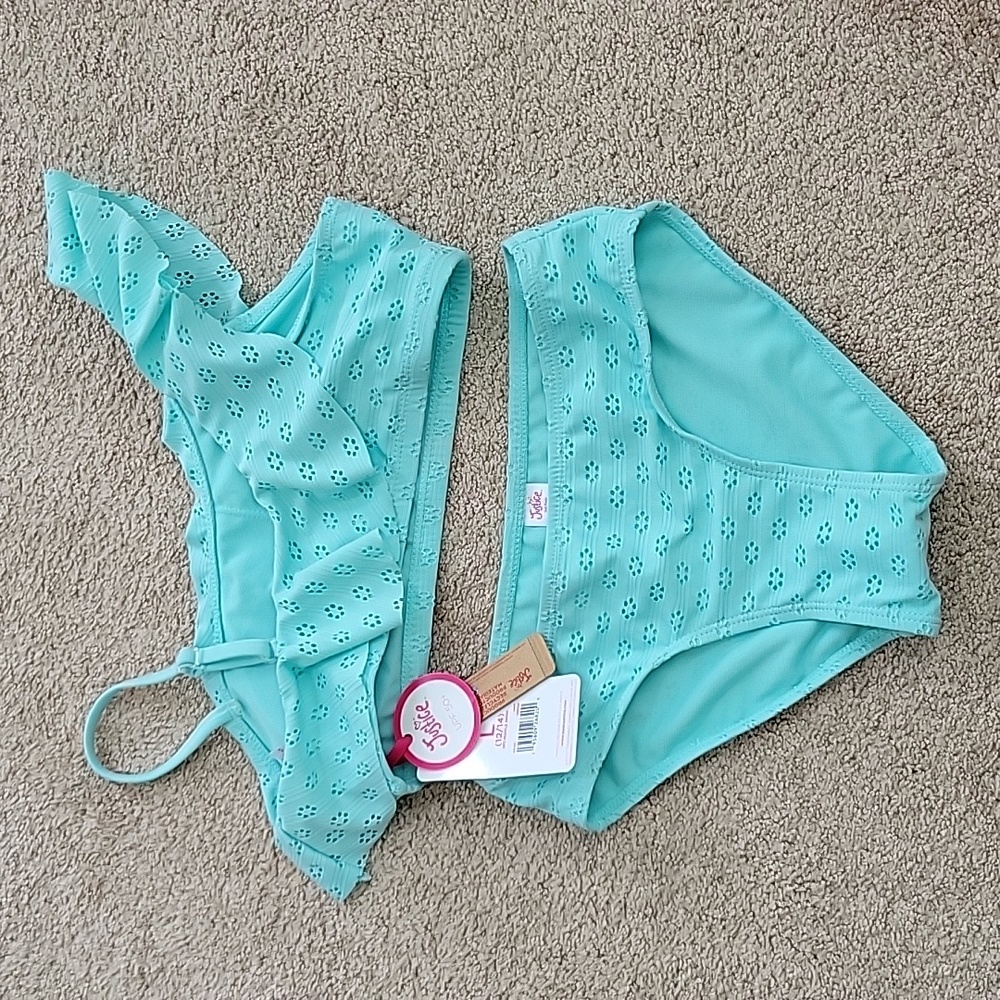NWT Girl's Justice two-piece ruffle bikini size large (size 12-14).